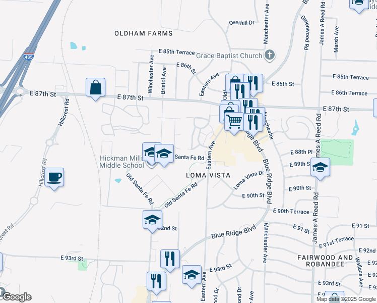 map of restaurants, bars, coffee shops, grocery stores, and more near 8812 Crystal Avenue in Kansas City