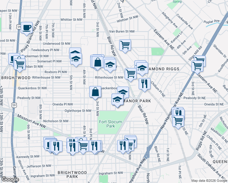 map of restaurants, bars, coffee shops, grocery stores, and more near 101 Independence Avenue Southeast in Washington