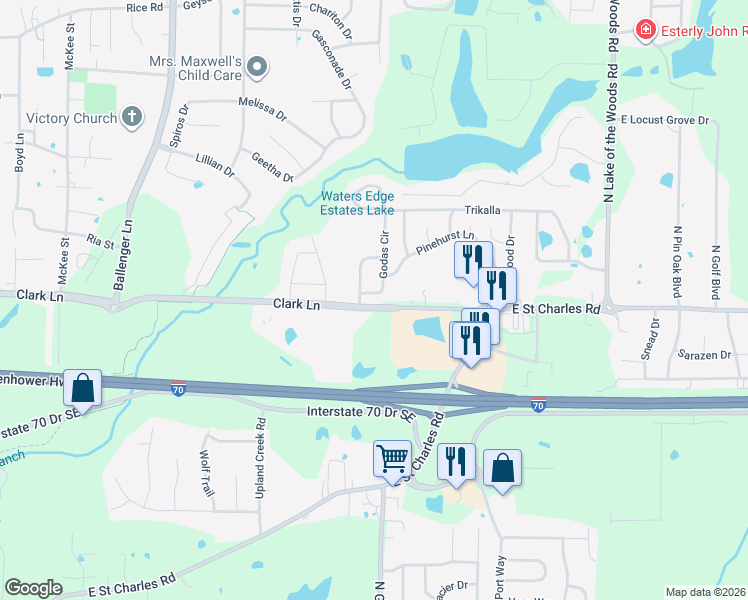 map of restaurants, bars, coffee shops, grocery stores, and more near 1309 Godas Circle in Columbia