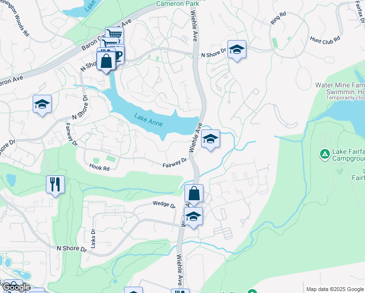 map of restaurants, bars, coffee shops, grocery stores, and more near 11221 South Shore Road in Reston