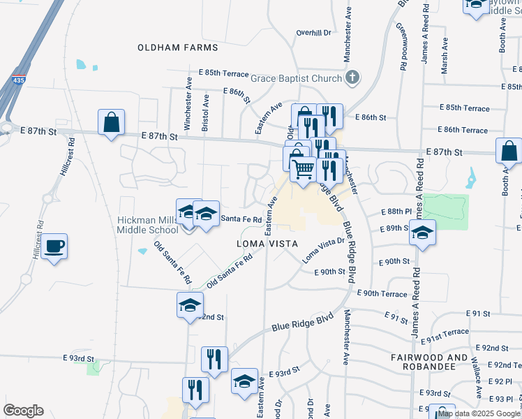 map of restaurants, bars, coffee shops, grocery stores, and more near 9 East Crystal Lane in Kansas City