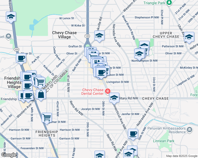 map of restaurants, bars, coffee shops, grocery stores, and more near 3814 Morrison Street Northwest in Washington