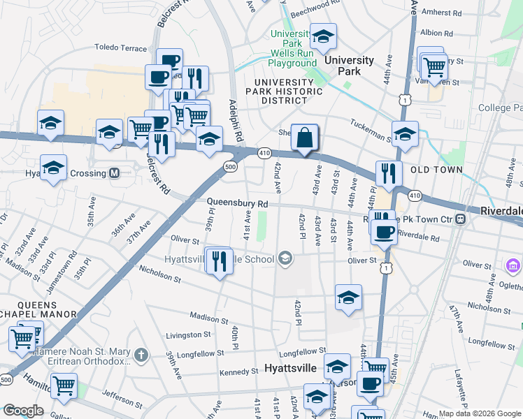 map of restaurants, bars, coffee shops, grocery stores, and more near 101 Independence Avenue Southeast in Washington