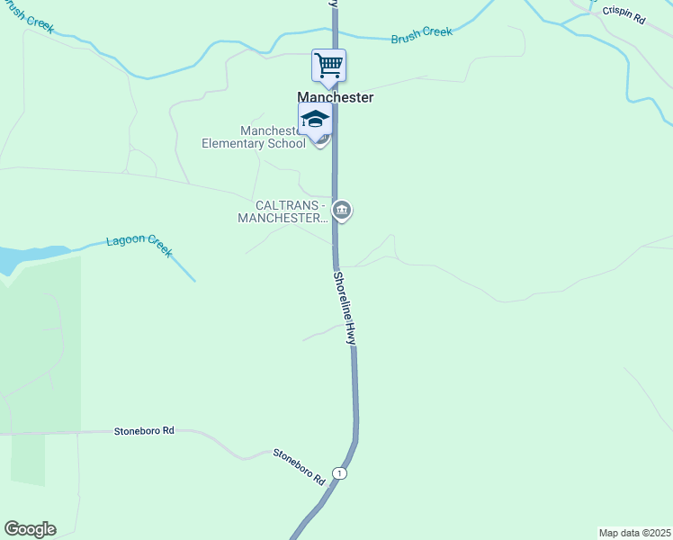 map of restaurants, bars, coffee shops, grocery stores, and more near California 1 in Manchester
