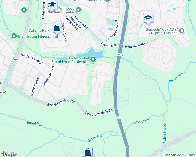map of restaurants, bars, coffee shops, grocery stores, and more near 23640 Bolton Crescent Terrace in Brambleton