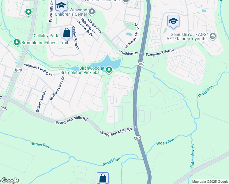 map of restaurants, bars, coffee shops, grocery stores, and more near 23640 Bolton Crescent Terrace in Brambleton