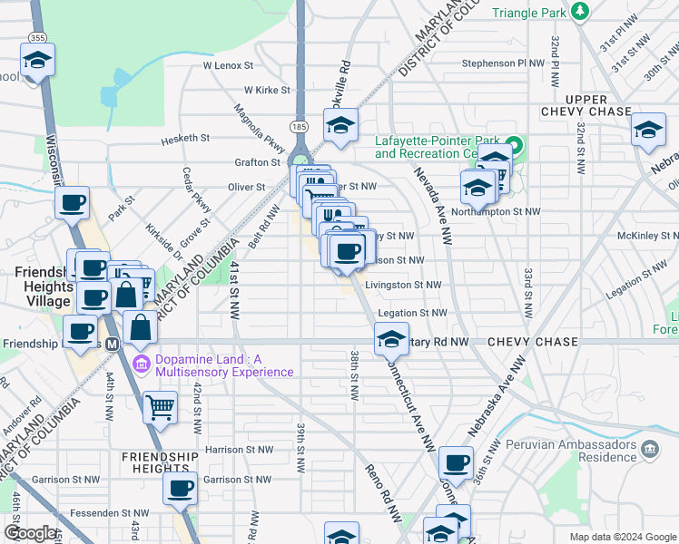 map of restaurants, bars, coffee shops, grocery stores, and more near 101 Independence Avenue Southeast in Washington