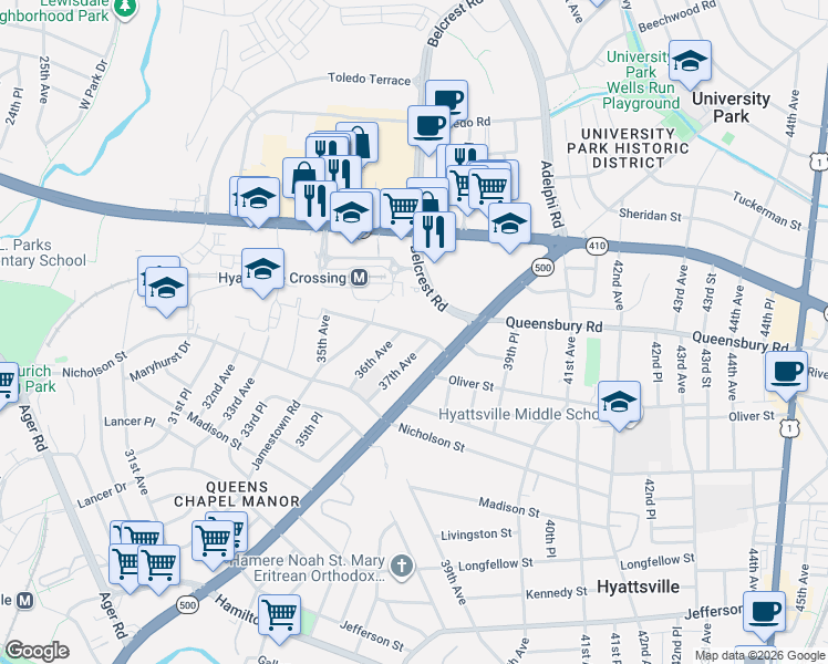 map of restaurants, bars, coffee shops, grocery stores, and more near 101 Independence Avenue Southeast in Washington