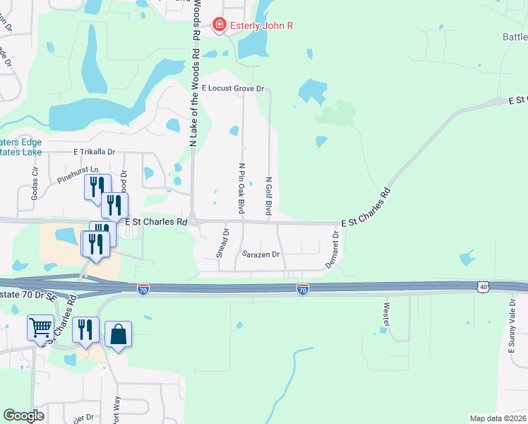 map of restaurants, bars, coffee shops, grocery stores, and more near 1309 North Golf Boulevard in Columbia