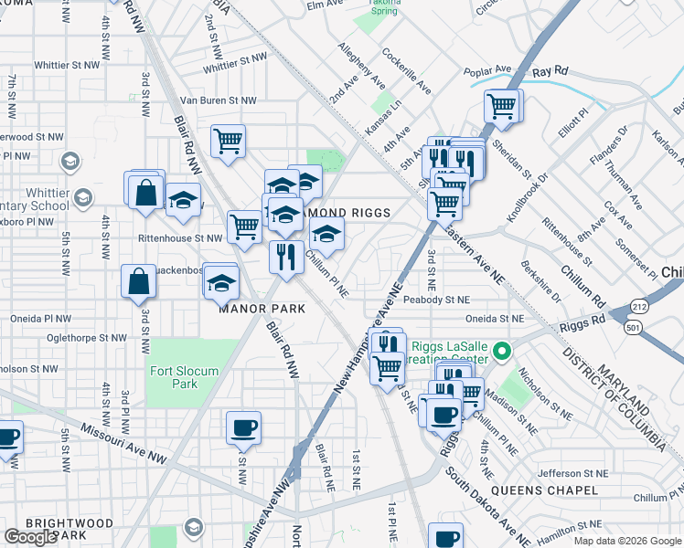 map of restaurants, bars, coffee shops, grocery stores, and more near 101 Independence Avenue Southeast in Washington