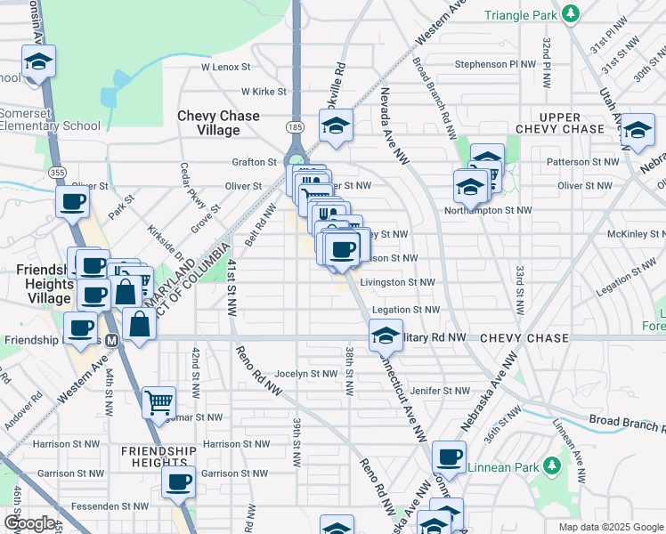map of restaurants, bars, coffee shops, grocery stores, and more near 3843 Morrison Street Northwest in Washington