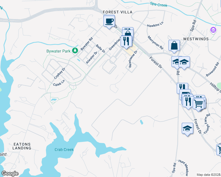 map of restaurants, bars, coffee shops, grocery stores, and more near 898 Brooke Court in Annapolis