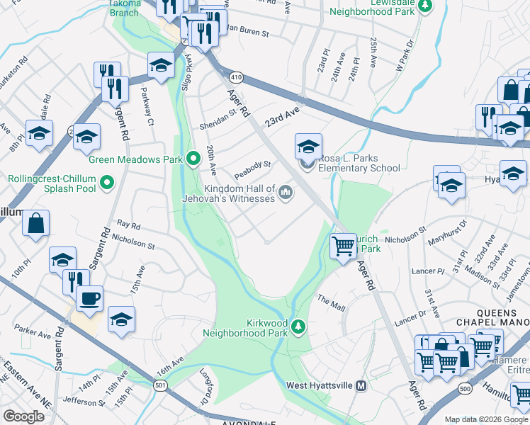 map of restaurants, bars, coffee shops, grocery stores, and more near 101 Independence Avenue Southeast in Washington