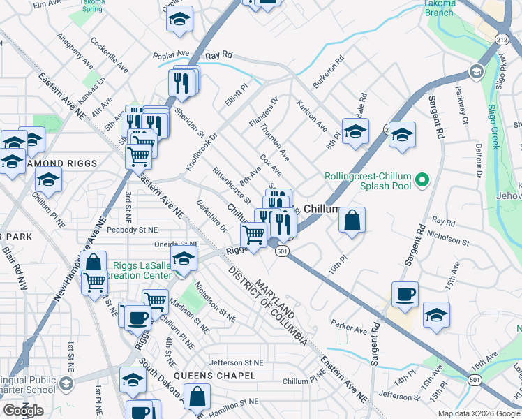 map of restaurants, bars, coffee shops, grocery stores, and more near 101 Independence Avenue Southeast in Washington