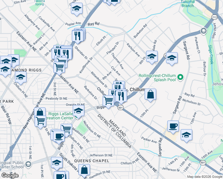 map of restaurants, bars, coffee shops, grocery stores, and more near 101 Independence Avenue Southeast in Washington