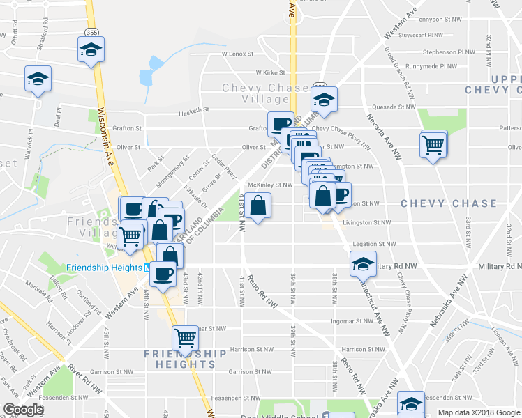 map of restaurants, bars, coffee shops, grocery stores, and more near 3930 Morrison Street Northwest in Washington