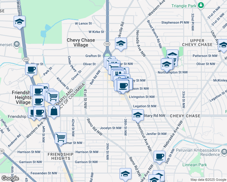 map of restaurants, bars, coffee shops, grocery stores, and more near 3818 Morrison Street Northwest in Washington