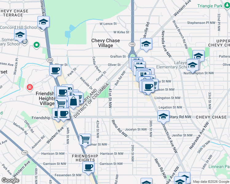 map of restaurants, bars, coffee shops, grocery stores, and more near 3940 Morrison Street Northwest in Washington