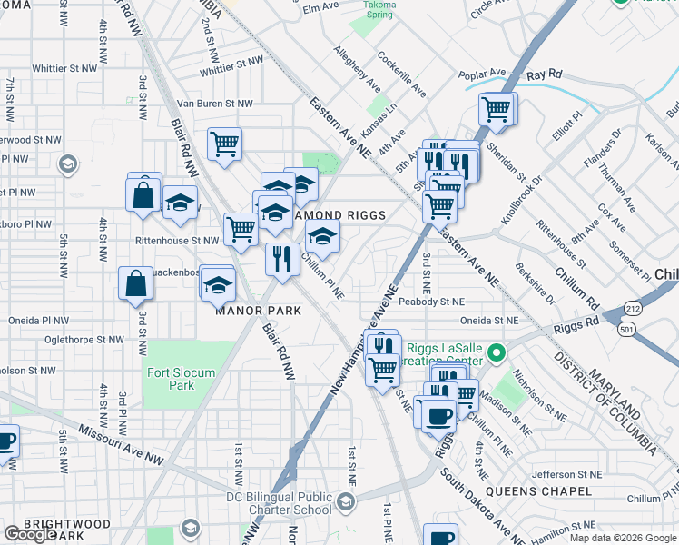 map of restaurants, bars, coffee shops, grocery stores, and more near 101 Independence Avenue Southeast in Washington