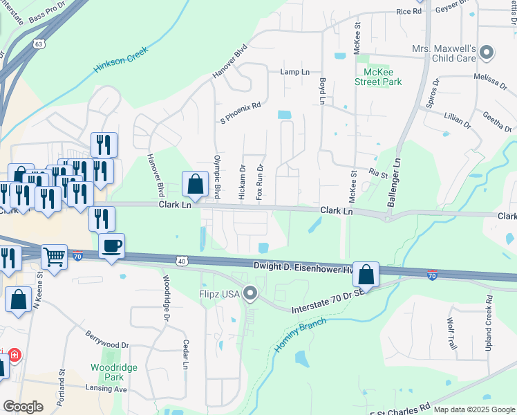 map of restaurants, bars, coffee shops, grocery stores, and more near 3998 Clark Lane in Columbia