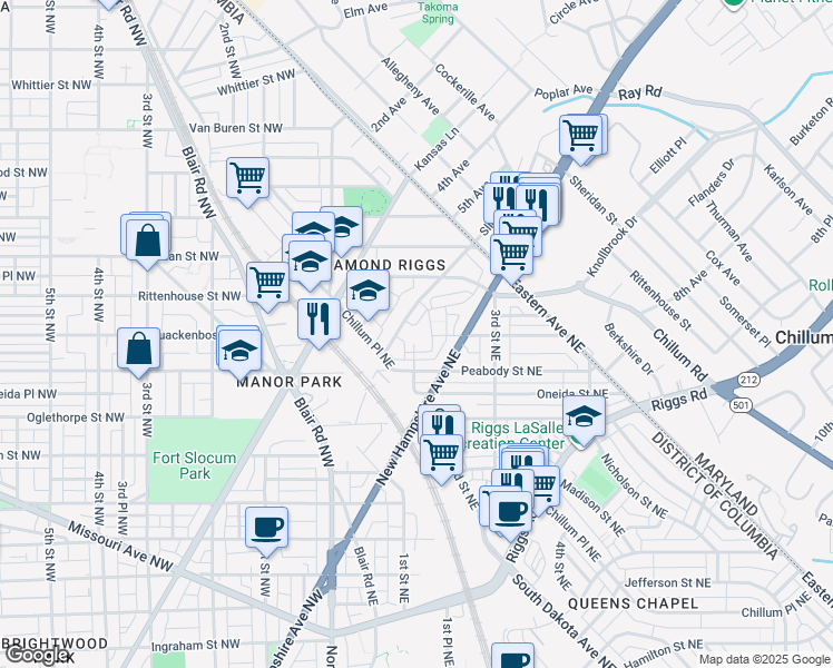 map of restaurants, bars, coffee shops, grocery stores, and more near 101 Independence Avenue Southeast in Washington
