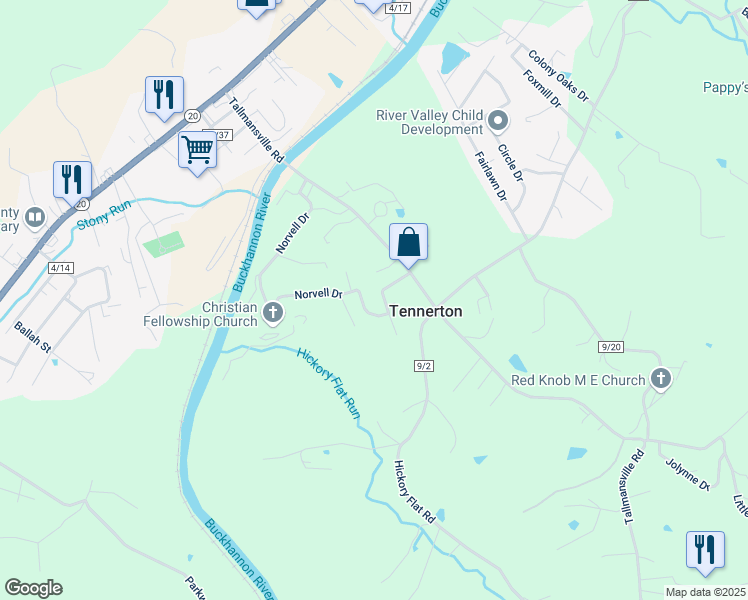 map of restaurants, bars, coffee shops, grocery stores, and more near 2-12 Foster Street in Buckhannon