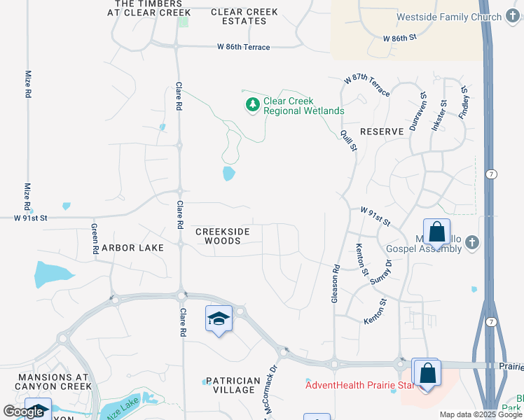 map of restaurants, bars, coffee shops, grocery stores, and more near 9055 Clare Road in Lenexa