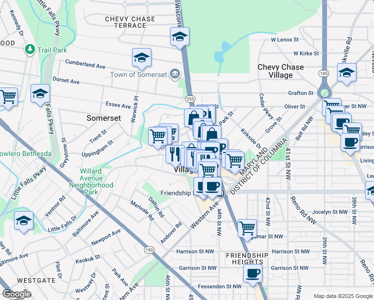map of restaurants, bars, coffee shops, grocery stores, and more near 4433 South Park Avenue in Chevy Chase