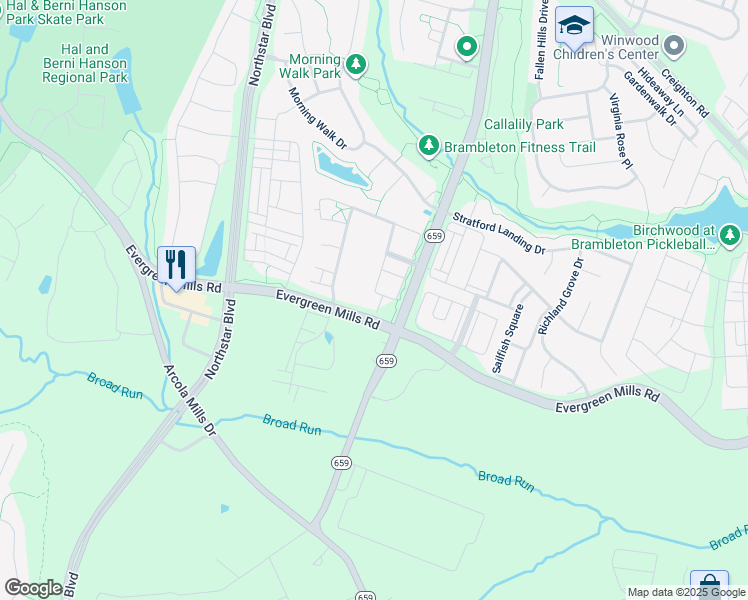 map of restaurants, bars, coffee shops, grocery stores, and more near 23623 Biggers Farm Terrace in Ashburn
