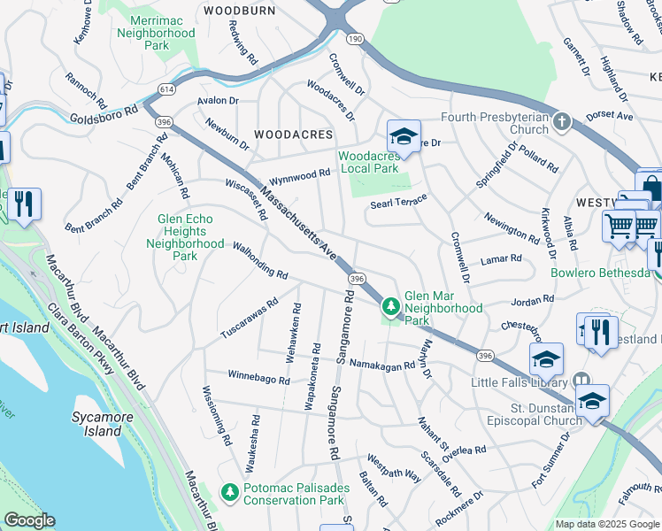 map of restaurants, bars, coffee shops, grocery stores, and more near 6002 Onondaga Road in Bethesda