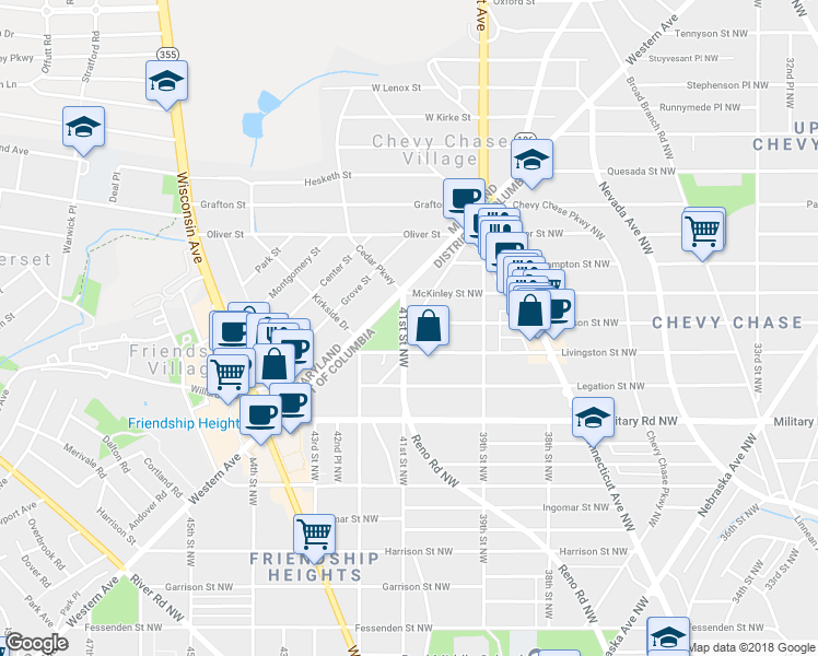 map of restaurants, bars, coffee shops, grocery stores, and more near 3948 Morrison Street Northwest in Washington