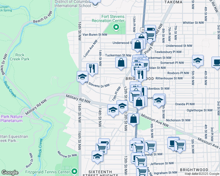 map of restaurants, bars, coffee shops, grocery stores, and more near 1344 Fort Stevens Drive Northwest in Washington