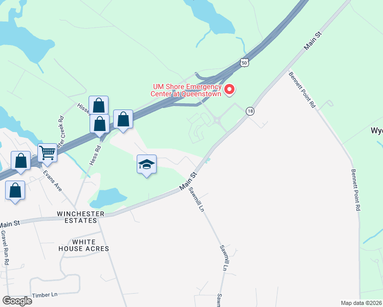 map of restaurants, bars, coffee shops, grocery stores, and more near 108 Wilson Road in Grasonville