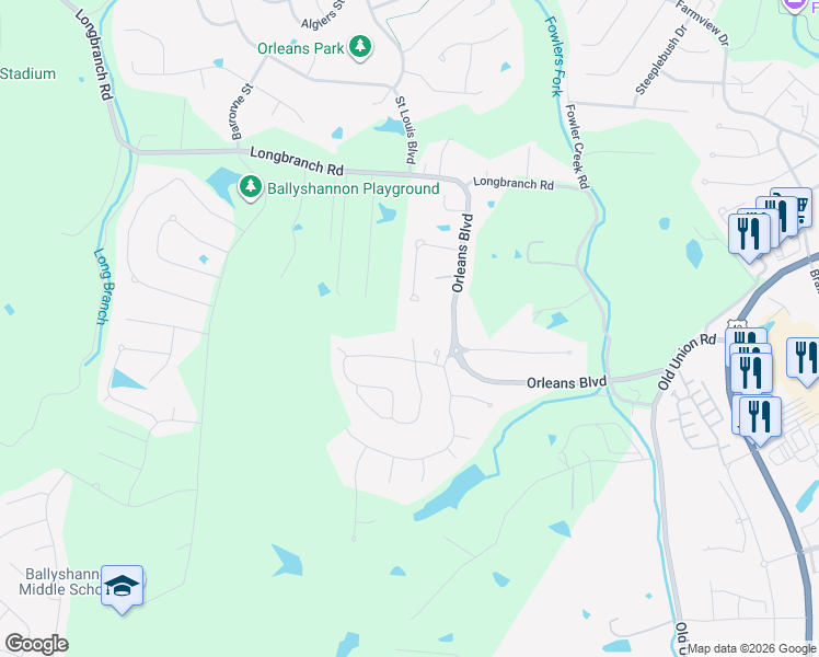 map of restaurants, bars, coffee shops, grocery stores, and more near 8420 Old World Court in Union