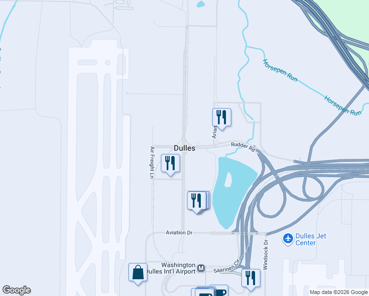 map of restaurants, bars, coffee shops, grocery stores, and more near in Dulles