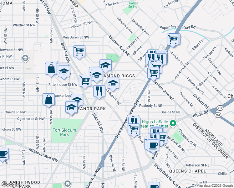 map of restaurants, bars, coffee shops, grocery stores, and more near 101 Independence Avenue Southeast in Washington