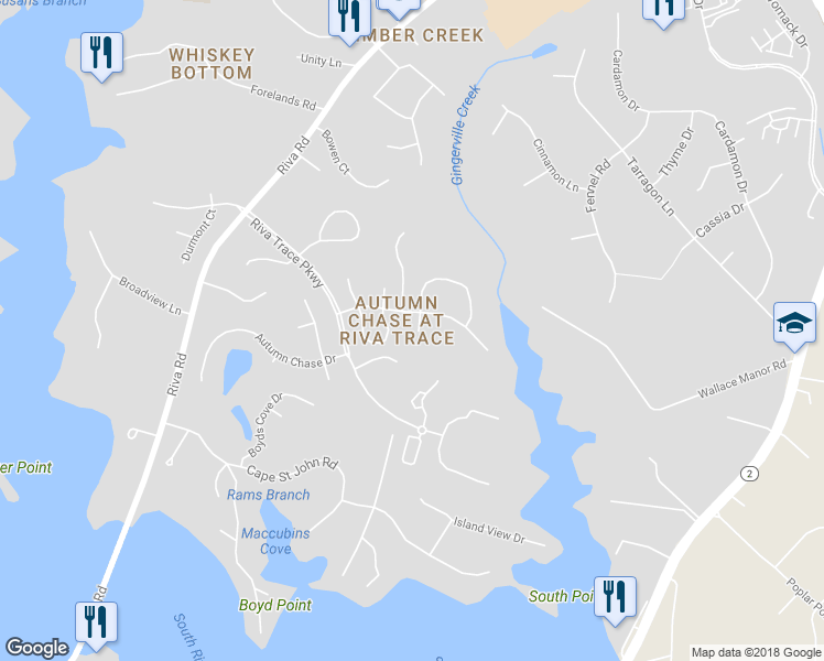 map of restaurants, bars, coffee shops, grocery stores, and more near 2816 Mockingbird Court in Annapolis