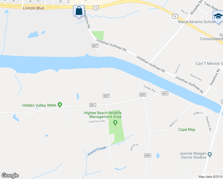 map of restaurants, bars, coffee shops, grocery stores, and more near 3955 Bayshore Road in Cape May