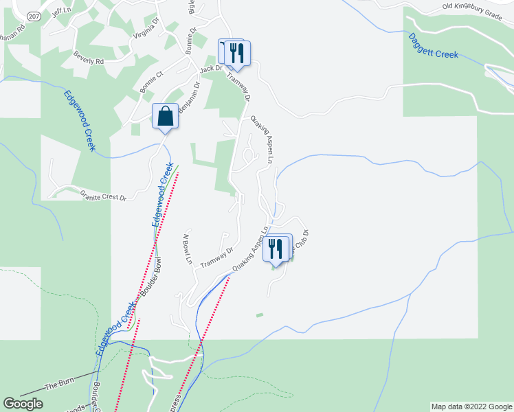 map of restaurants, bars, coffee shops, grocery stores, and more near 356 Quaking Aspen Lane in Stateline