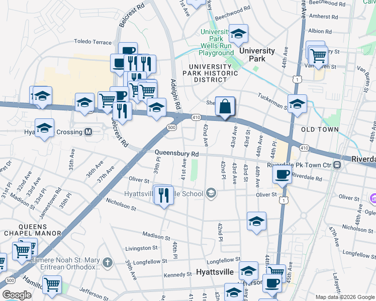 map of restaurants, bars, coffee shops, grocery stores, and more near 101 Independence Avenue Southeast in Washington