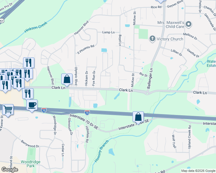 map of restaurants, bars, coffee shops, grocery stores, and more near 1300 Dawn Ridge Road in Columbia