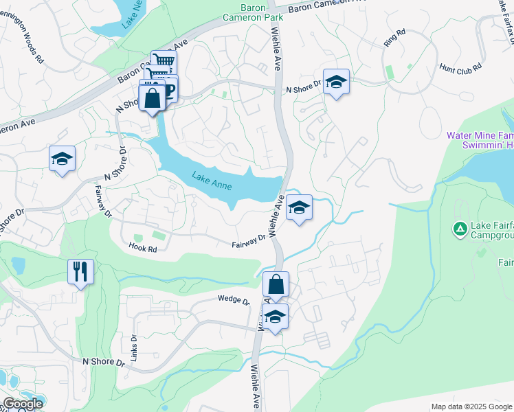map of restaurants, bars, coffee shops, grocery stores, and more near 11222 South Shore Road in Reston