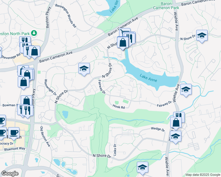 map of restaurants, bars, coffee shops, grocery stores, and more near 8TH Cornflower Court in Vienna