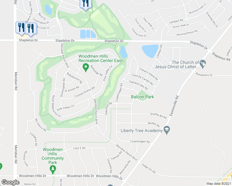 map of restaurants, bars, coffee shops, grocery stores, and more near 9052 Copenhagen Road in Peyton