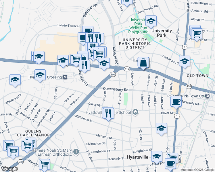 map of restaurants, bars, coffee shops, grocery stores, and more near 101 Independence Avenue Southeast in Washington