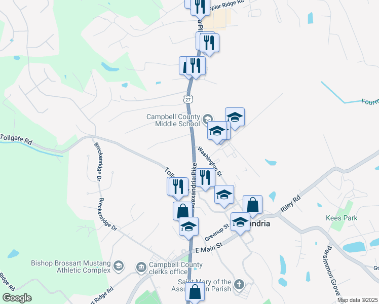 map of restaurants, bars, coffee shops, grocery stores, and more near 8021 Alexandria Pike in Alexandria