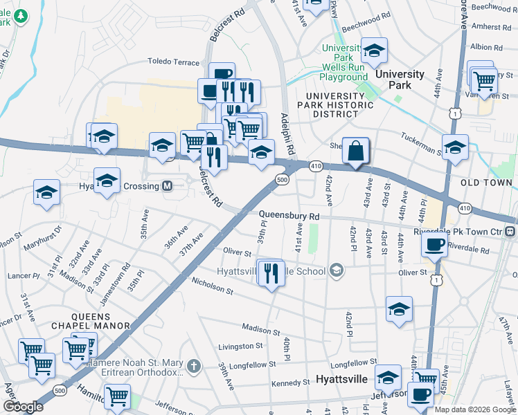 map of restaurants, bars, coffee shops, grocery stores, and more near 101 Independence Avenue Southeast in Washington
