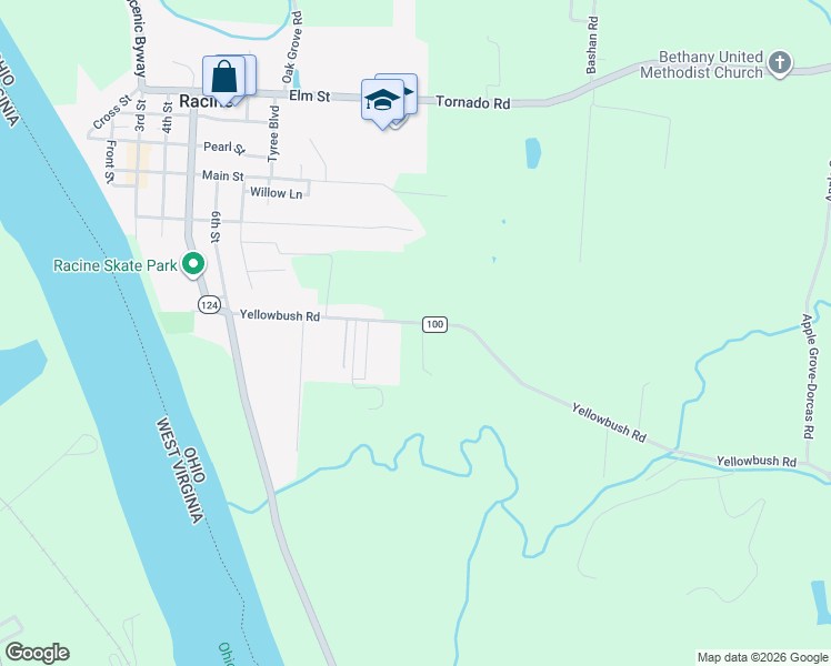 map of restaurants, bars, coffee shops, grocery stores, and more near 1020 Yellowbush Road in Racine