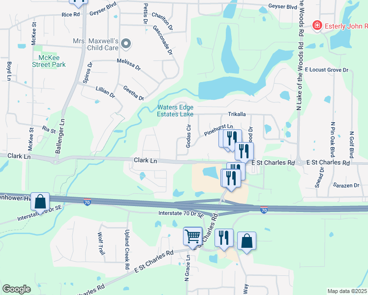 map of restaurants, bars, coffee shops, grocery stores, and more near 1309 Godas Circle in Columbia