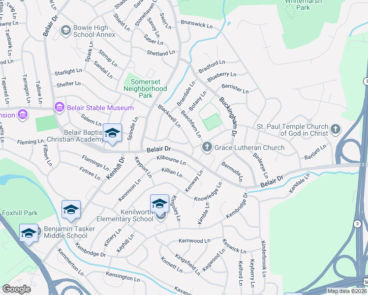 map of restaurants, bars, coffee shops, grocery stores, and more near 12613 Bunting Lane in Bowie